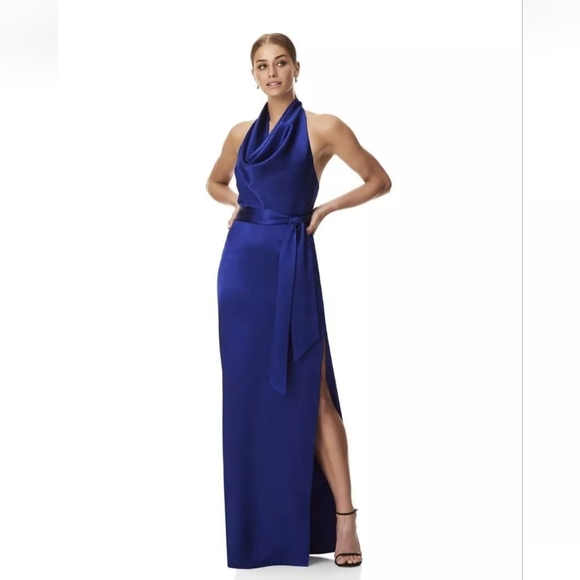 Aidan by Aidan Mattox Satin Cowl Neck Gown Women's 14 NWT Royal Sapphire - Picture 2 of 10